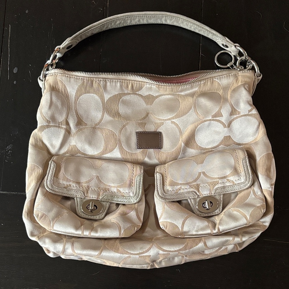 Coach Cream and Tan Shoulder Bag